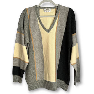 Vintage Perkins English Lambswool Yarn Sweater SIZE M Colorblock New Wool Greece